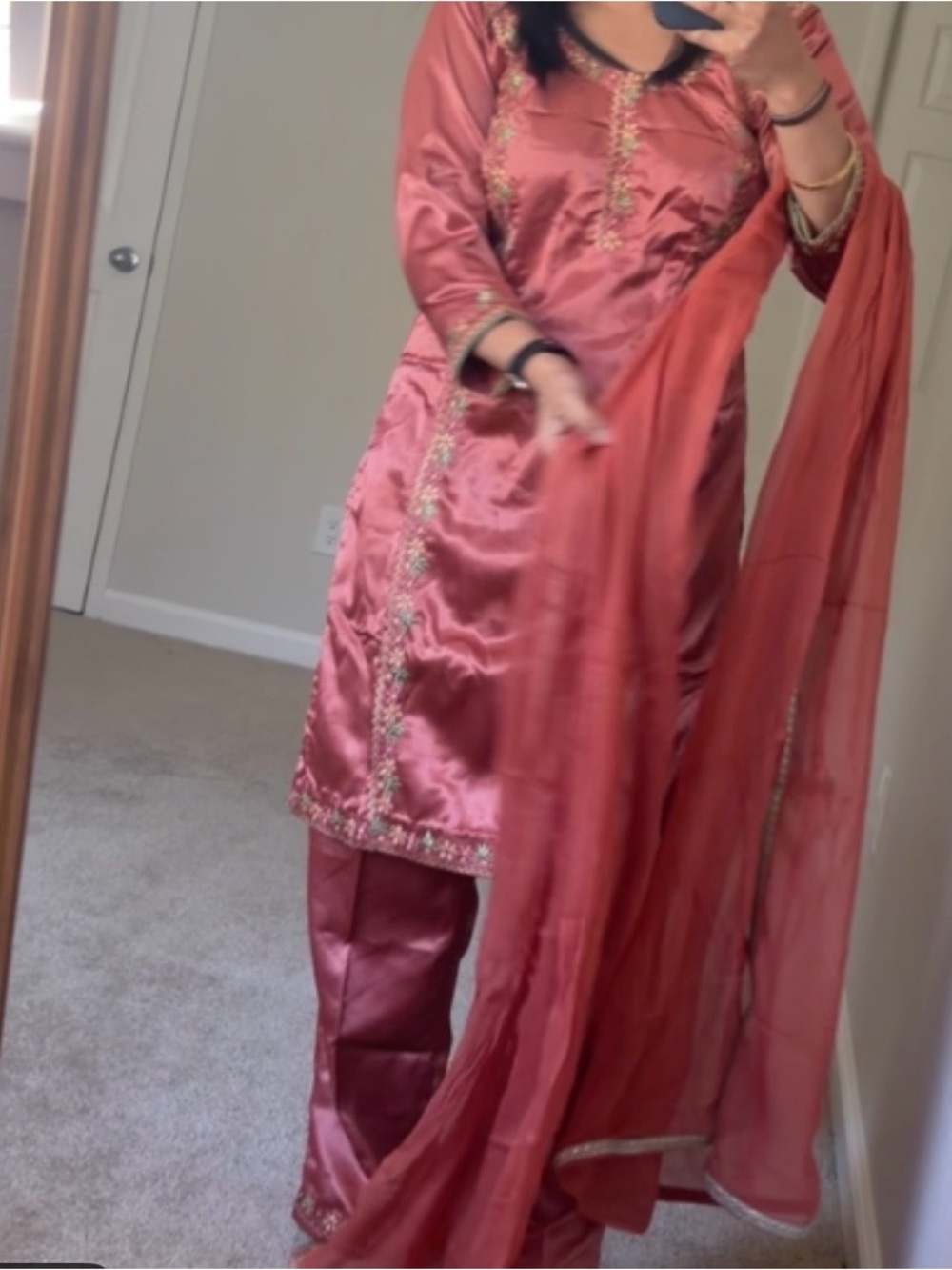 NewEmbroidered Coral Salwar Kameez Set with Dupatta Indian suits